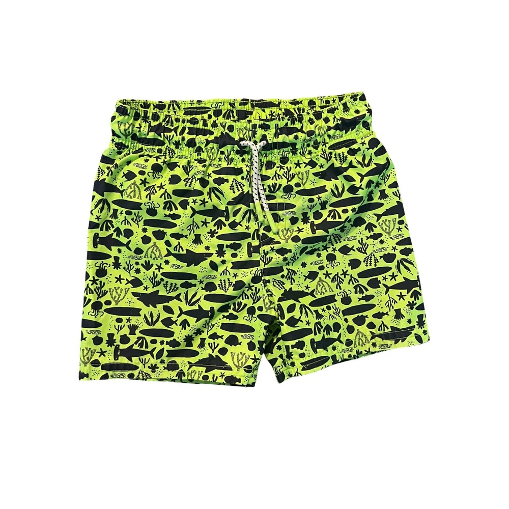 Cat & Jack Neon Green Shark Ocean Print Swim Trunks 18M Mesh Lined Shorts (0935)